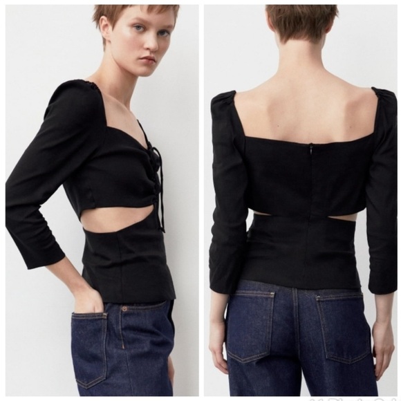 Zara Linen Blend Cut Out Top - Picture 2 of 6
